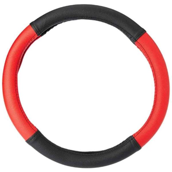 STEERING WHEEL COVER RED & BLACK LEATHER