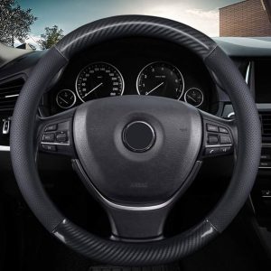 STEERING WHEEL COVER BLACK LEATHER & FIBER